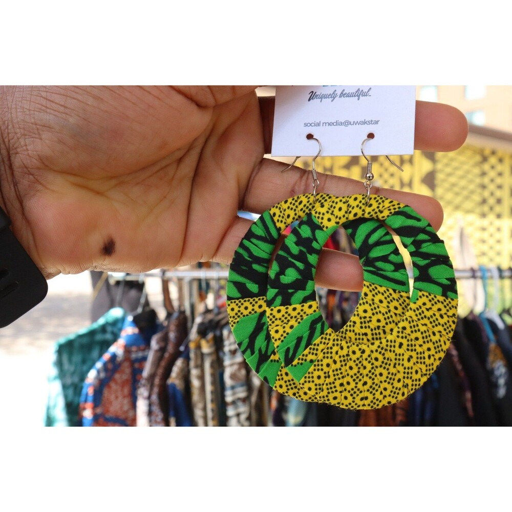 Fabric wrapped earrings, Ankara Hoop Earrings, Tribal earrings, African print ea